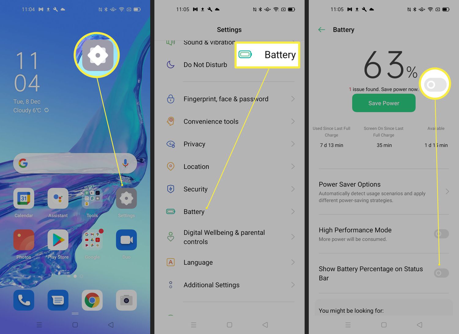 How to enable battery percentage on Android