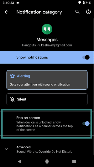 How to enable popup notifications on Android