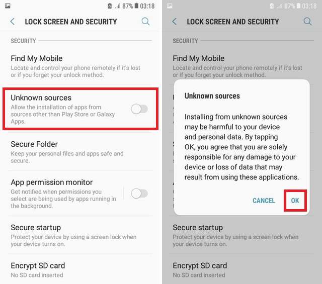 How to enable unknown sources on Android